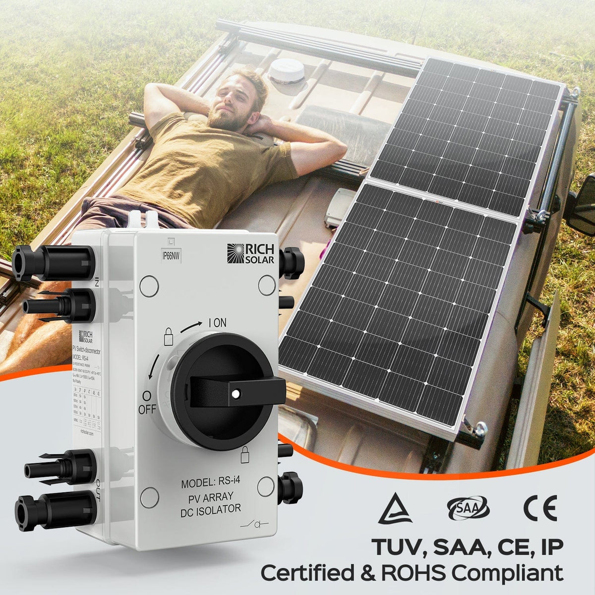 RICH SOLAR Solar PV DC Quick Disconnect Switch | Solar Array DC Quick Disconnect Switch | 1500 Volt 32 Amp | 4 Pole 2 Strings | Easy to Install Switch RICH SOLAR