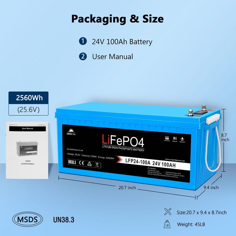 Sungold Power | 4 X 24V 100Ah LiFePO4 Deep Cycle Lithium Battery | Bluetooth / Self-Heating / IP65 Battery SunGoldPower