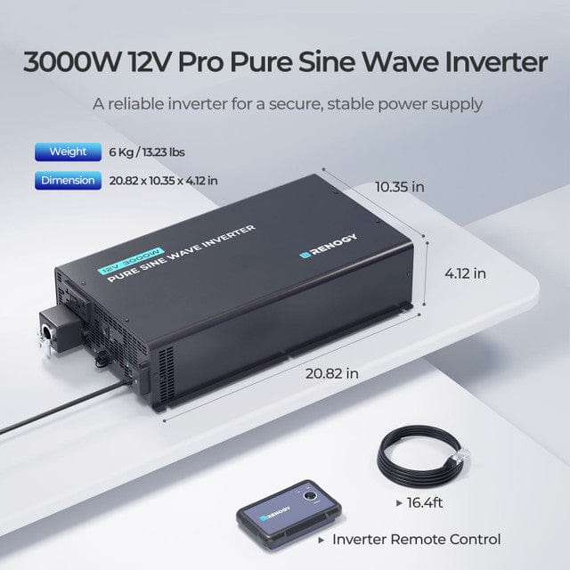 Renogy 3000W 12V Pro Pure Sine Wave Inverter With EcoSleep Mode Inverters Renogy