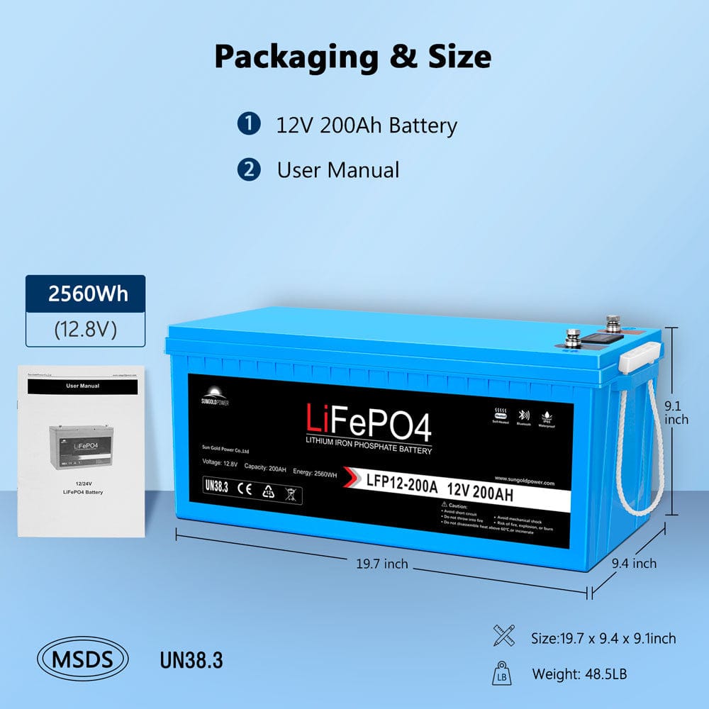 Sungold Power 12V 200Ah LiFePo4 Deep Cycle Lithium Battery Bluetooth / Self-Heating / IP65 Batteries SunGoldPower