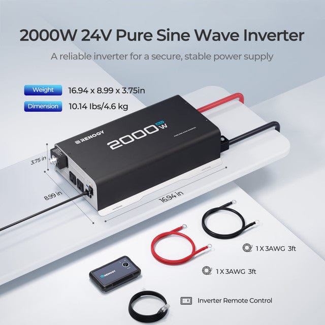Pure Sine Wave Renogy 2000-Watt 24-Volt Inverter for Power
