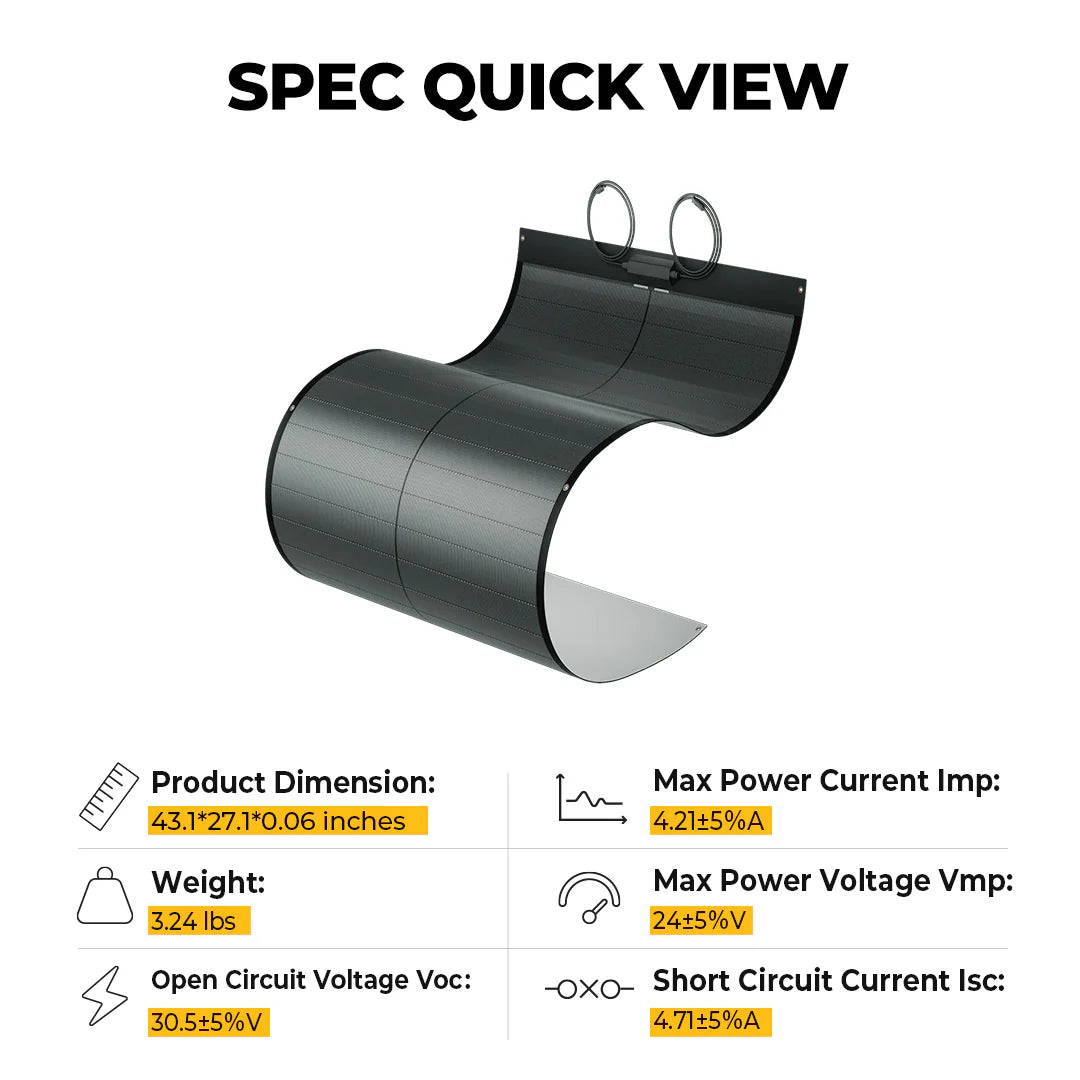 BougeRV Yuma 100W CIGS Thin-film Flexible Solar Panel with Pre-Punched Holes (Compact Version)