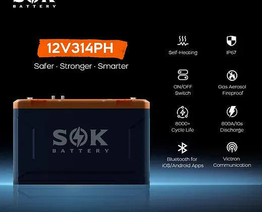 SOK Battery 12V 314Ah Lithium Iron Phosphate Battery With Built-in Heater & Bluetooth Batteries SOK Battery