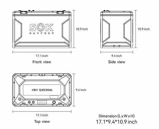 SOK Battery 12V 314Ah Lithium Iron Phosphate Battery With Built-in Heater & Bluetooth Batteries SOK Battery