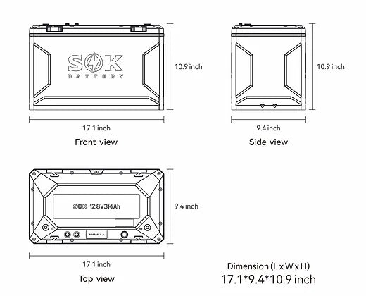 SOK Battery 12V 314Ah Lithium Iron Phosphate Battery With Built-in Heater & Bluetooth Batteries SOK Battery