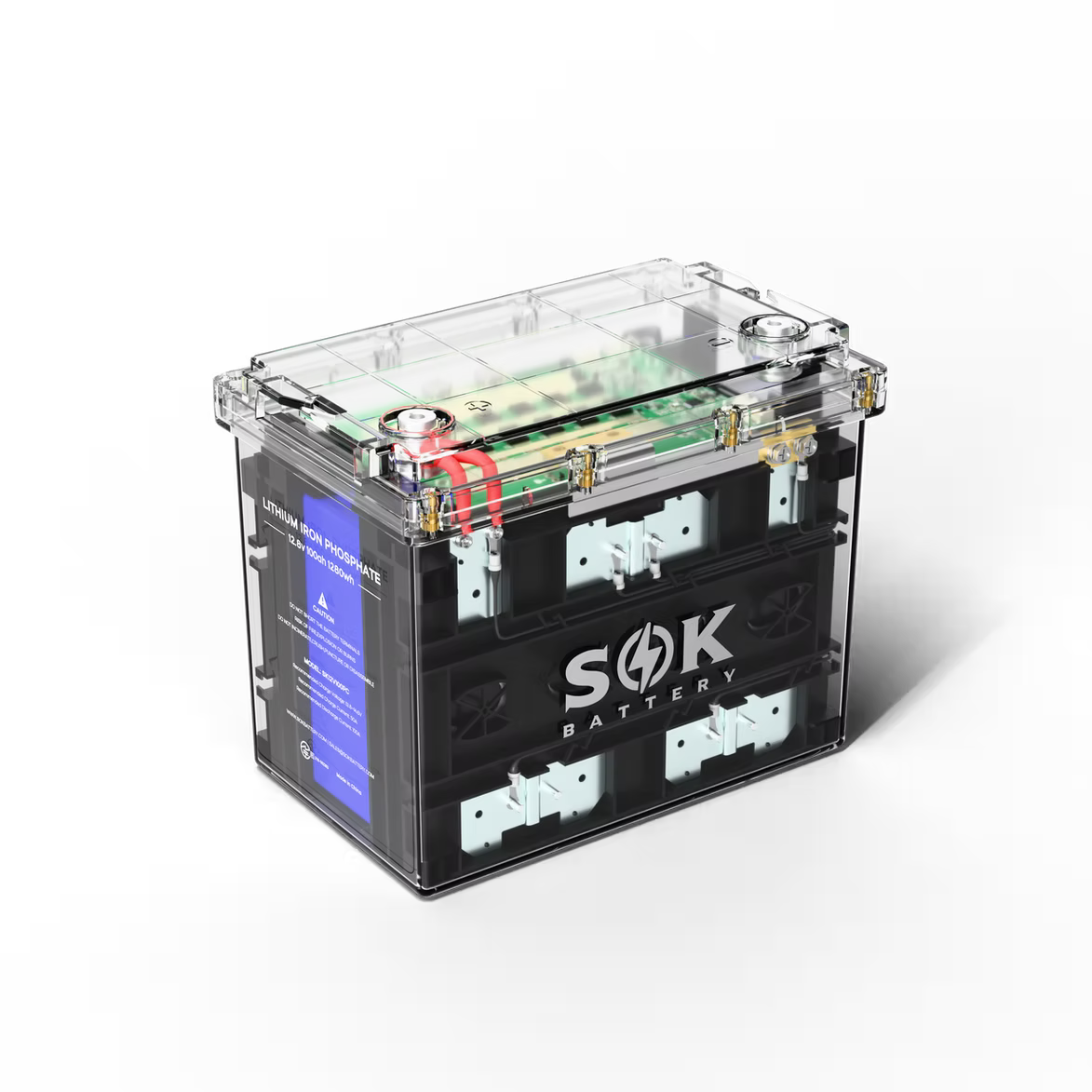 SOK Battery 12V100Ah LiFePO4 Battery Bluetooth, Clear Sealed Box