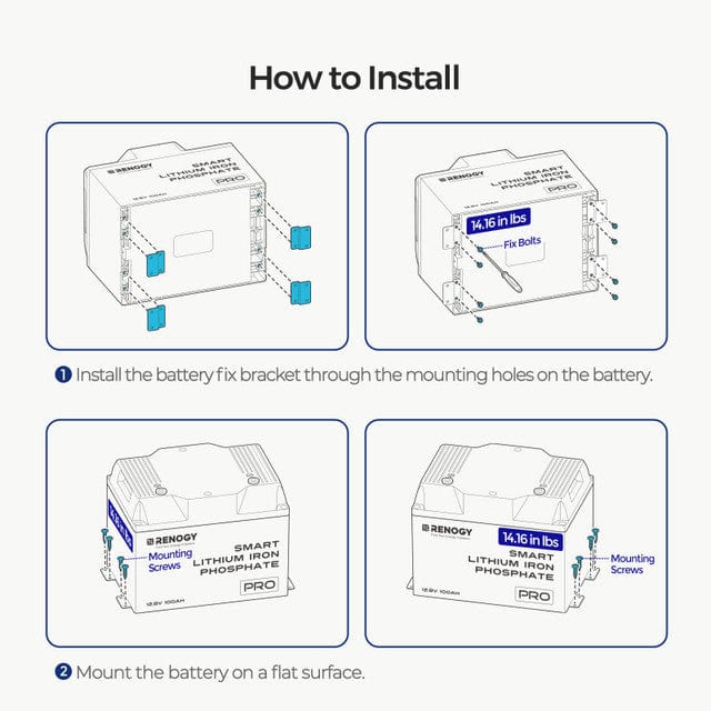 Renogy Mounting Brackets for 12V 100Ah Pro LiFePO4 Batteries (Set of 4) Battery Accessories Renogy