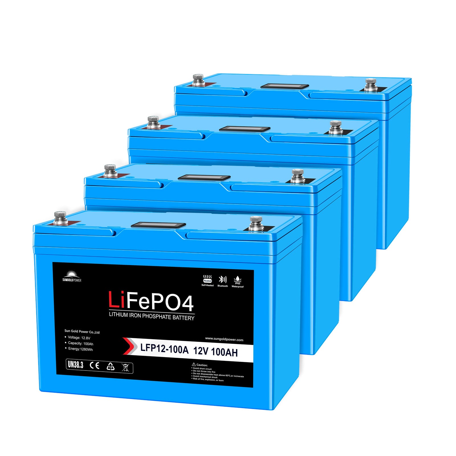 Sungold Power | 4 X 12V 100Ah LiFePO4 Deep Cycle Lithium Battery | Bluetooth / Self-Heating / IP65