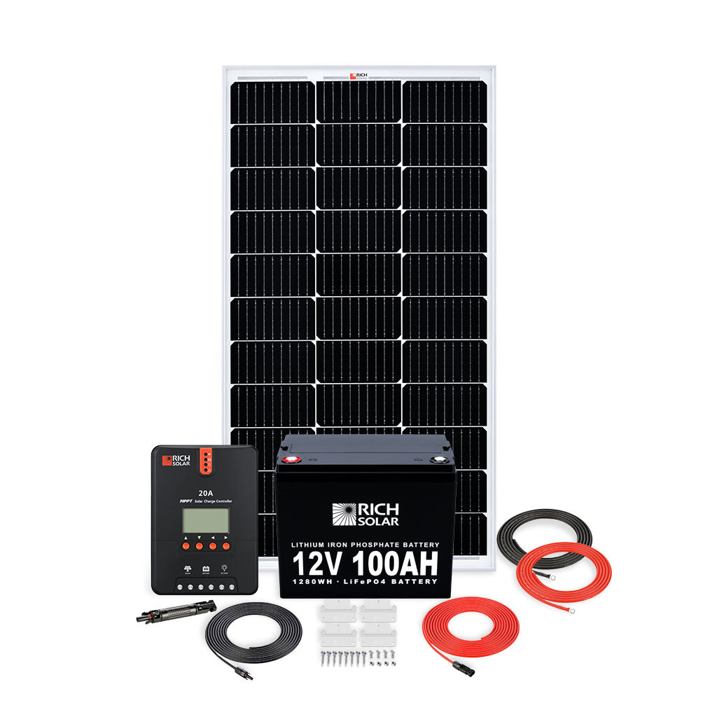 RICH SOLAR | 100W RV 12V Kit Solar Kits Rich Solar Standard + Add 12V 100AH LiFePO4 Battery (RS-B12100)