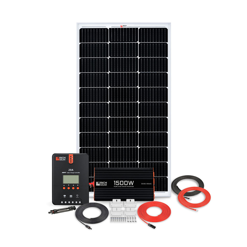 RICH SOLAR | 100W RV 12V Kit Solar Kits Rich Solar Standard + Add 1500W 12V Pure Sine Wave Inverter (RS-V1500)