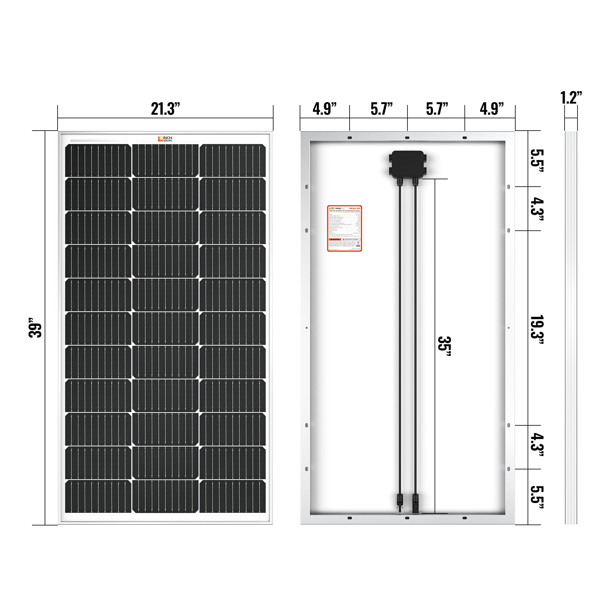 RICH SOLAR | MEGA 100 | 100 Watt Solar Panel | Premier 12V Off-Grid Solar Panel for Vans, Campers, Boats | 25-Year Output Warranty | UL Certified Rigid Solar Panels Rich Solar