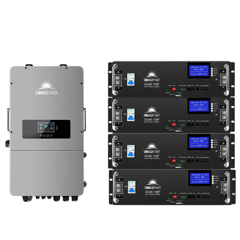 SunGold Power | UL 10kW Hybrid Inverter | 48V Split Phase, Grid Feedback, Batteryless Hybrid Inverters SunGoldPower Inverter+4*48V100AH Lithium Battery