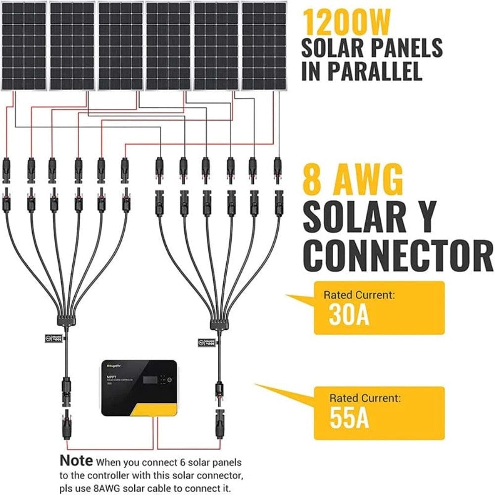 BougeRV Solar Y Connector Solar Panel Parallel Connectors Extra Long 6 to 1 Cable Accessories BougeRV