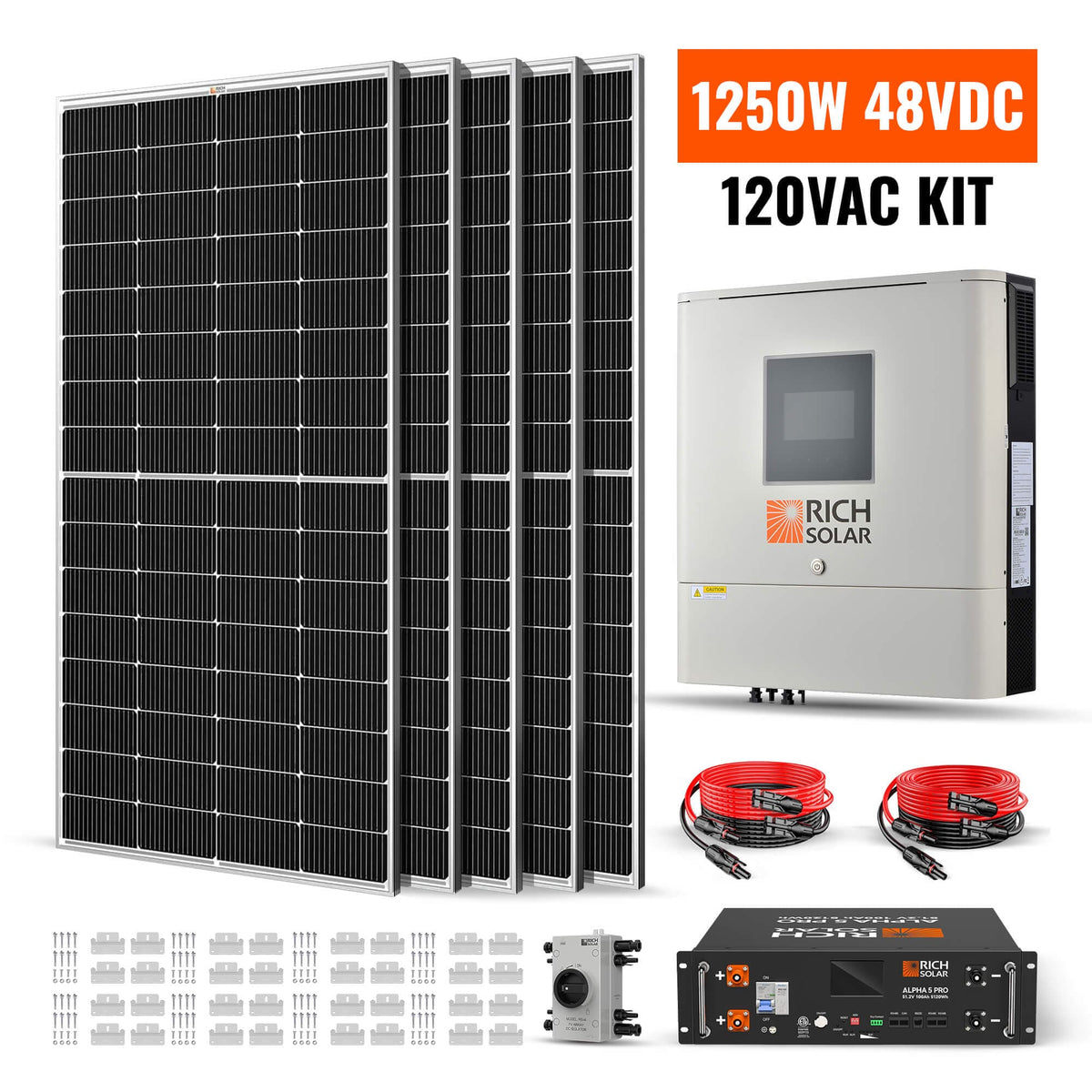 RICH SOLAR 1250W 48VDC-120VAC Solar Kit Solar Kits RICH SOLAR