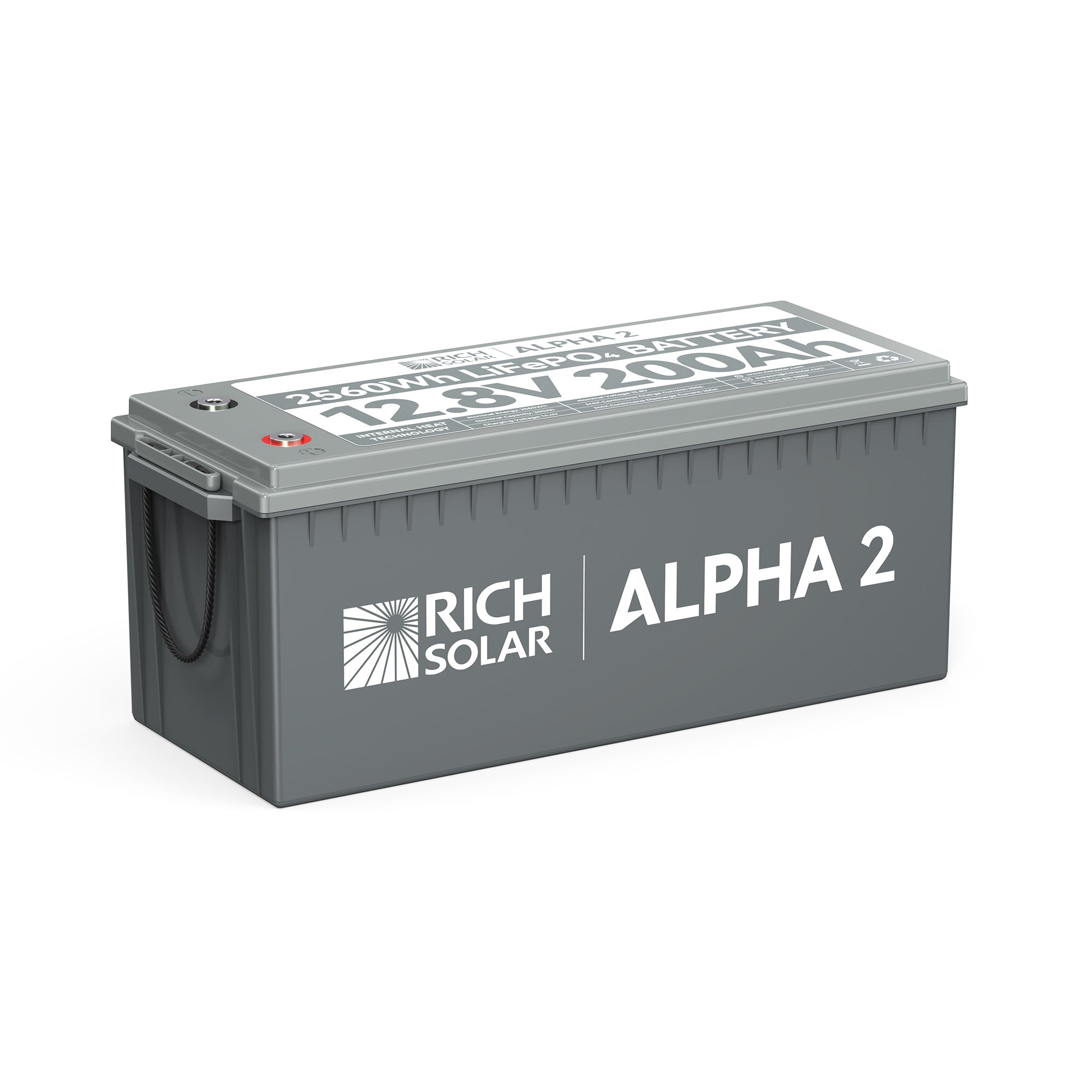 RICH SOLAR ALPHA 2 - 12V 200Ah LiFePO4 Battery, 5,000 Cycles, Bluetooth & Internal Heat Technology