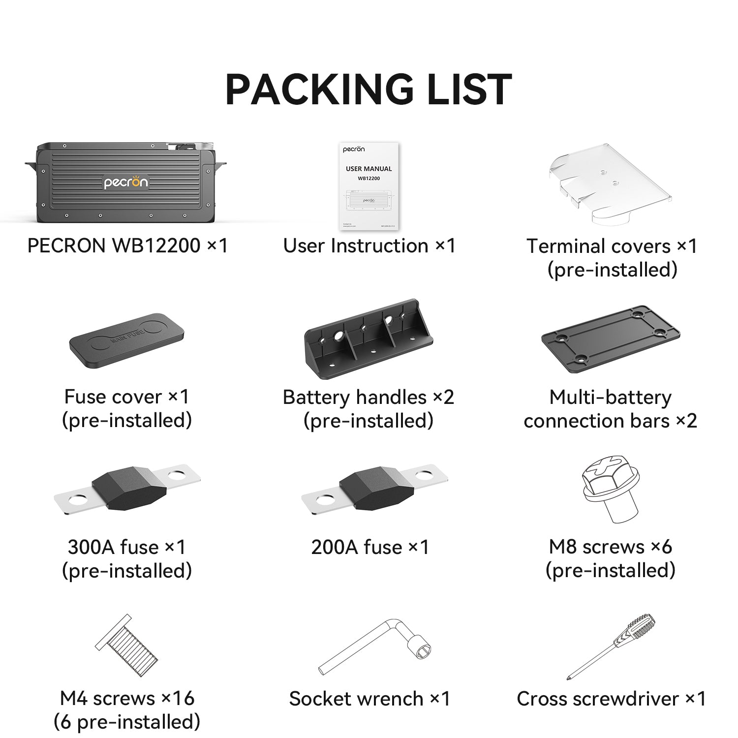 PECRON WB12200 Lithium 12V 200Ah Deep Cycle LiFePO4 Battery