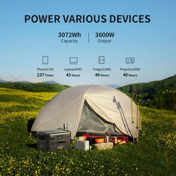 Portable power station powering devices outdoors