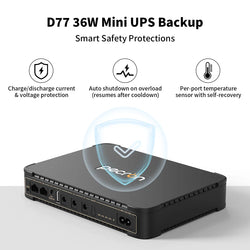 Pecron D77 DC UPS Battery Backup, 76.96Wh Small UPS for WiFi Router/Modem/Security Camera/Phone, With PoE Port, 5V/9V/12V
