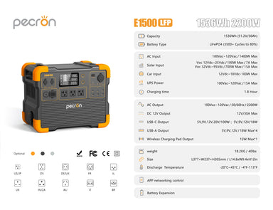 PECRON E1500LFP Expandable Portable Power Station 2200W 1536Wh Solar Generator & Portable Power Station PECRON