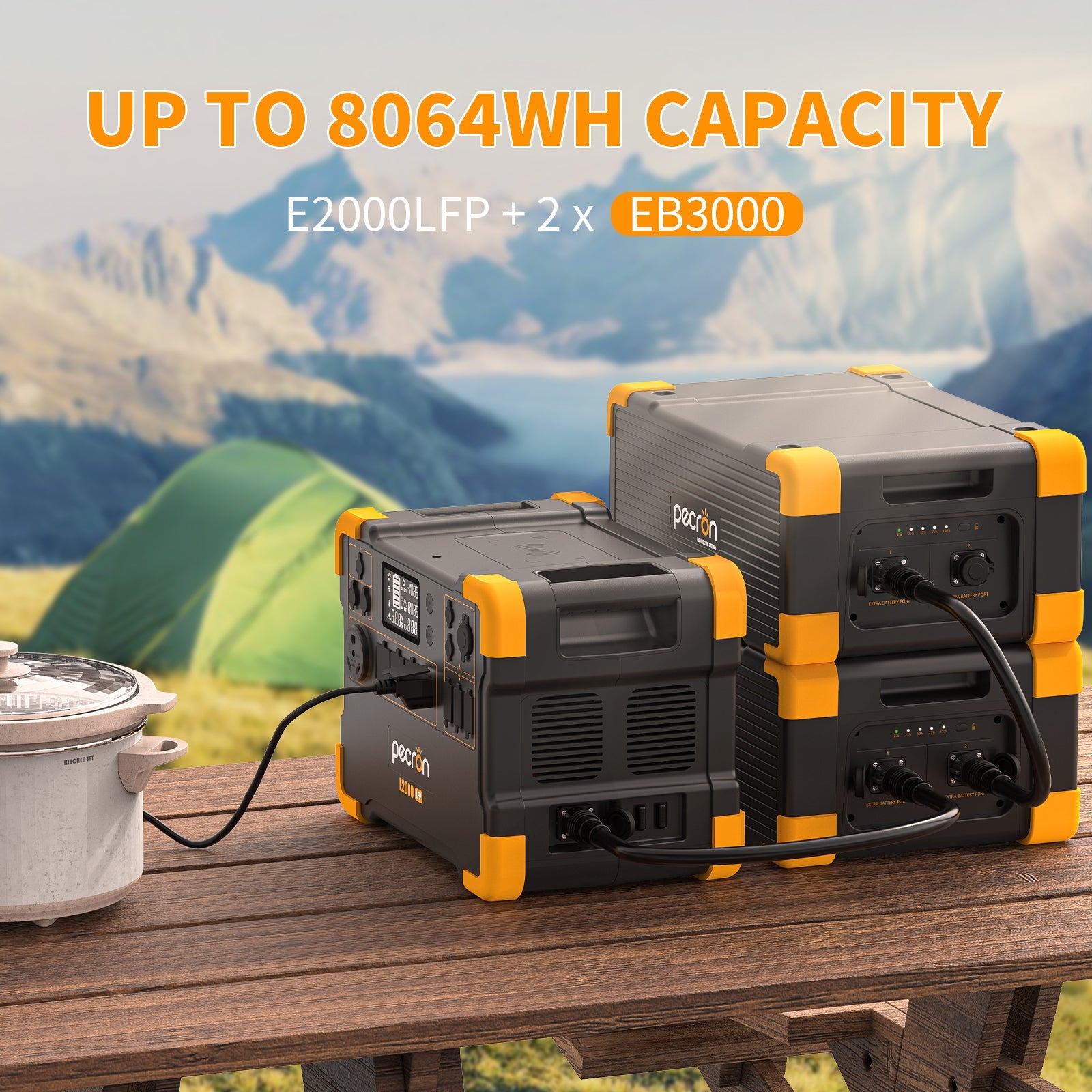 PECRON E2000LFP Expandable Portable Power Station 2000W 1920Wh Solar Generator & Portable Power Station PECRON