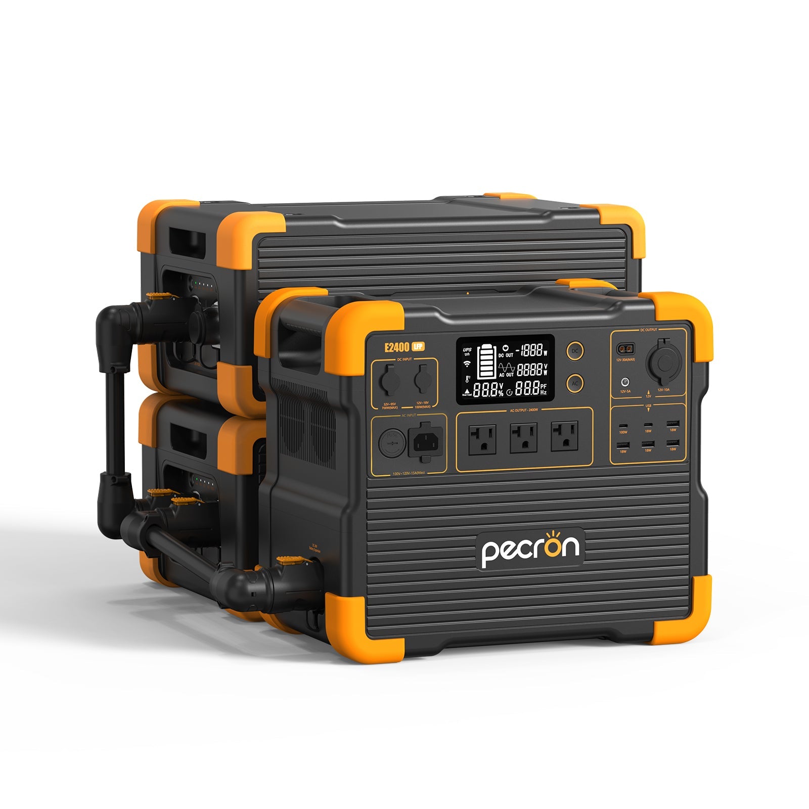 PECRON E2400LFP Portable Power Station 2400W 2048Wh Solar Generator & Portable Power Station PECRON E2400LFP+2*EP3000-48V