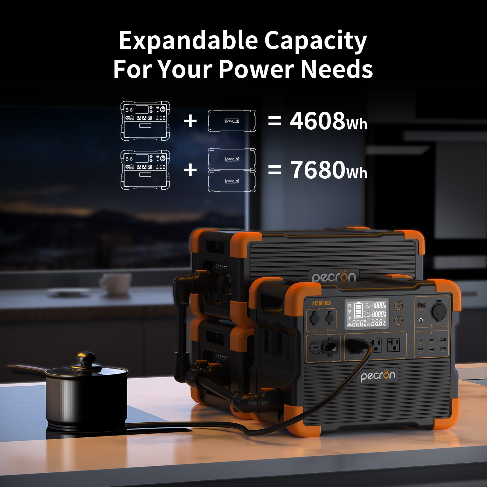 PECRON E1500LFP Expandable Portable Power Station 2200W 1536Wh Solar Generator & Portable Power Station PECRON