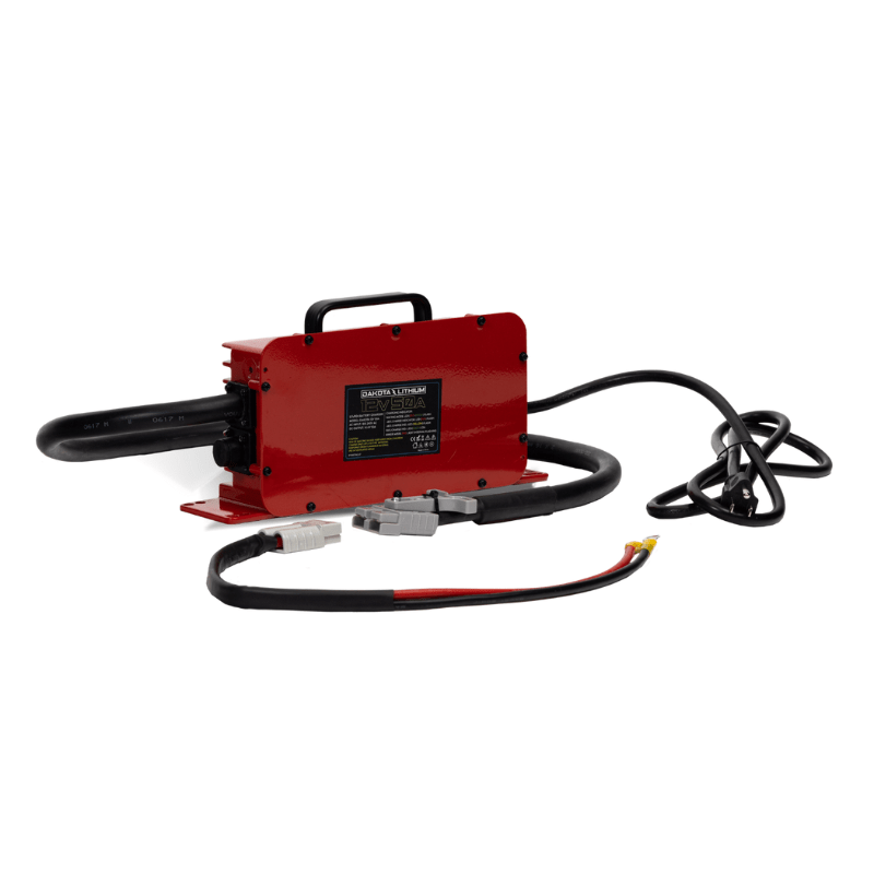 Red battery charger with cables