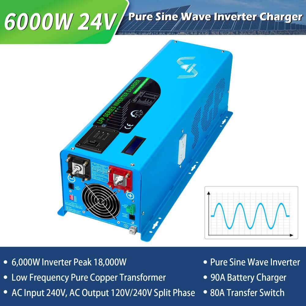 Sungold Power Off-Grid Solar Kit 6000W 24VDC 120V/240V LiFePO4 10.24KWH Lithium Battery 6 X 370 Watt Solar Panels Solar Kits SunGoldPower