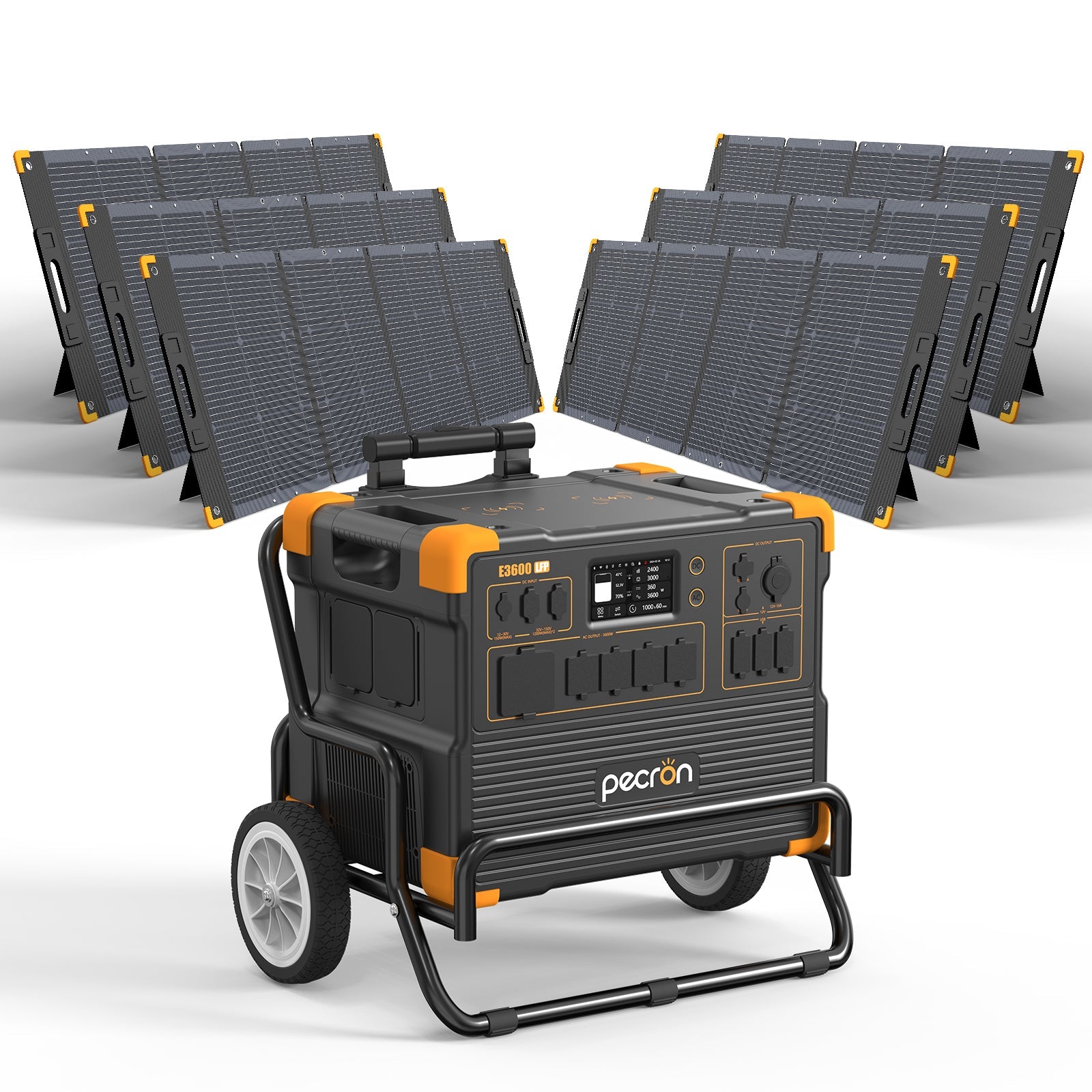 PECRON E3600LFP Solar Generator Kit 3600W 3072Wh Solar Generator & Portable Power Station PECRON E3600LFP+6*PV300 With Trolley