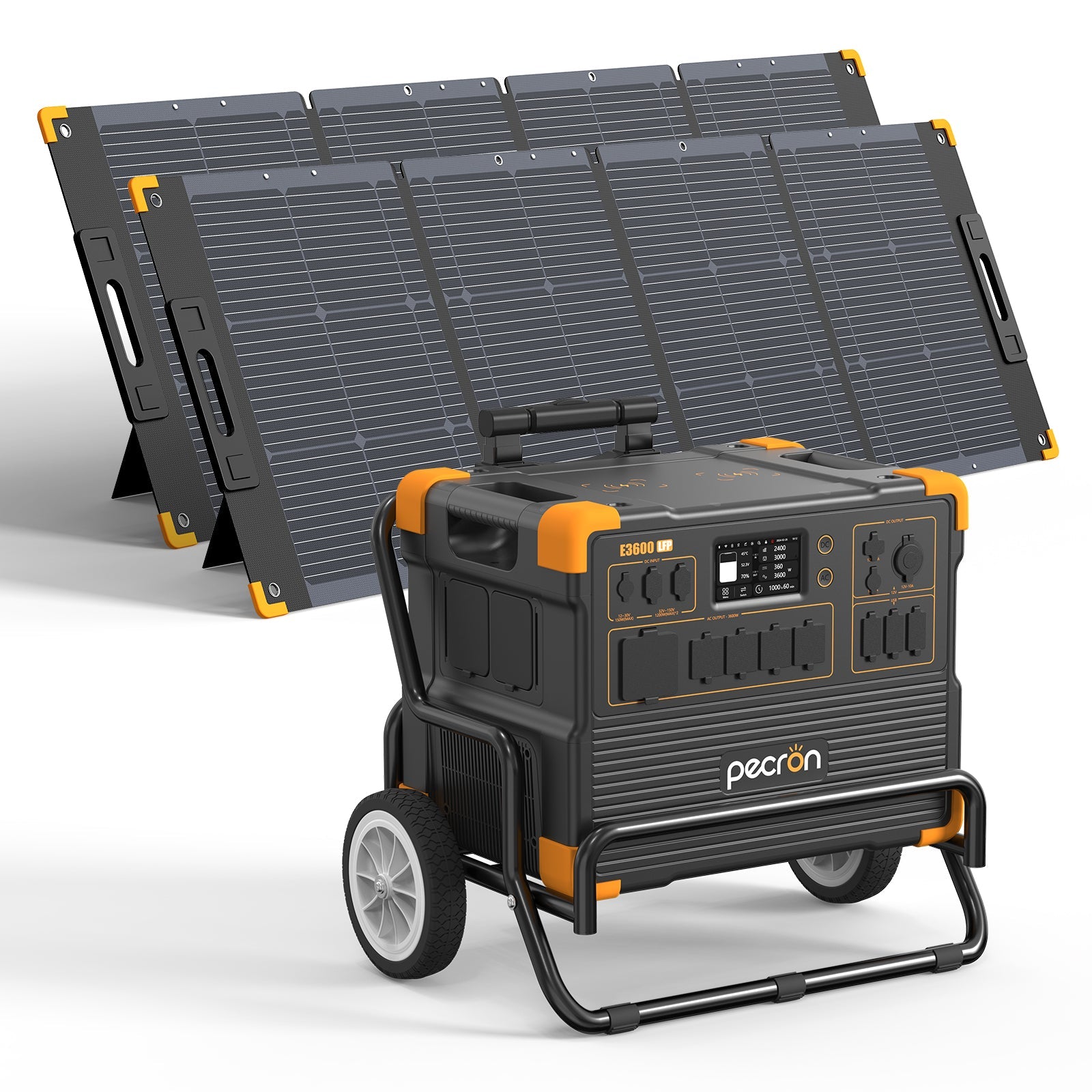 PECRON E3600LFP Solar Generator Kit 3600W 3072Wh Solar Generator & Portable Power Station PECRON E3600LFP+2*PV300 With Trolley