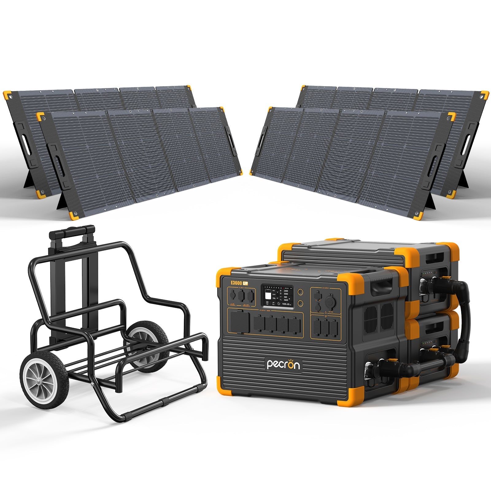 PECRON E3600LFP Solar Generator Kit 3600W 3072Wh Solar Generator & Portable Power Station PECRON E3600LFP+2*EP3000-48V(Pre)+4*PV300 With Trolley