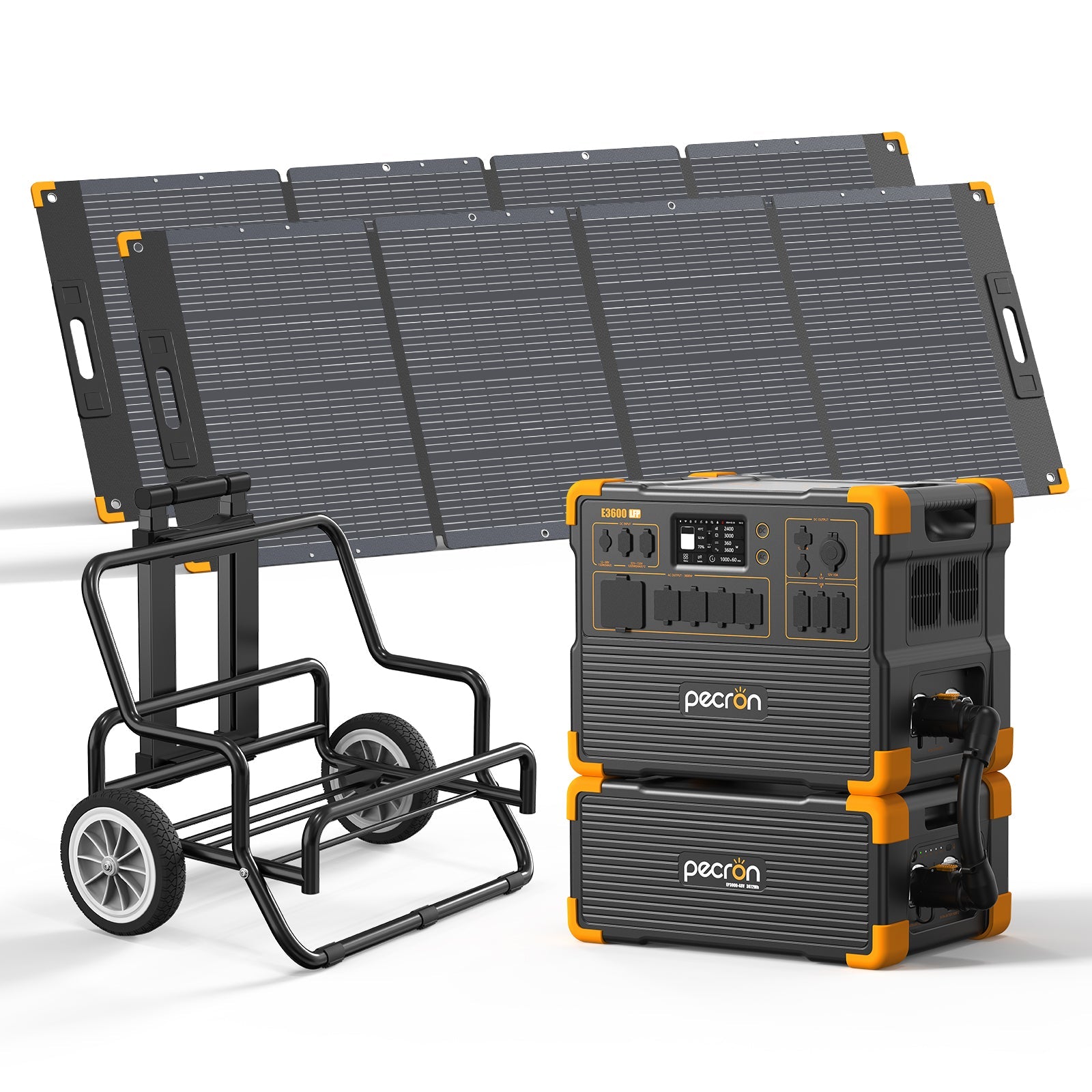 PECRON E3600LFP Solar Generator Kit 3600W 3072Wh Solar Generator & Portable Power Station PECRON E3600LFP+EP3000-48V(Pre)+2*PV300 With Trolley