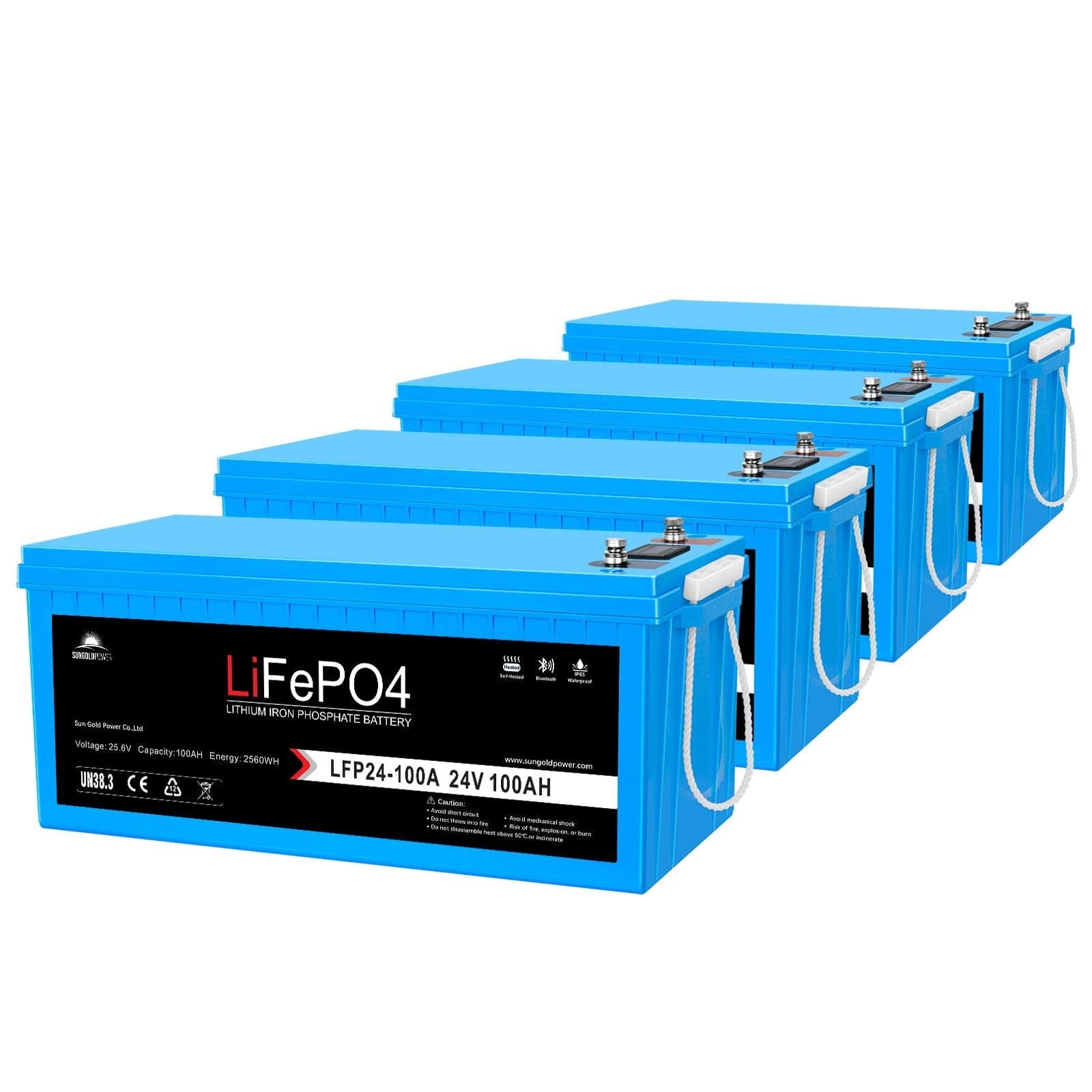 Sungold Power | 4 X 24V 100Ah LiFePO4 Deep Cycle Lithium Battery | Bluetooth / Self-Heating / IP65 Battery SunGoldPower