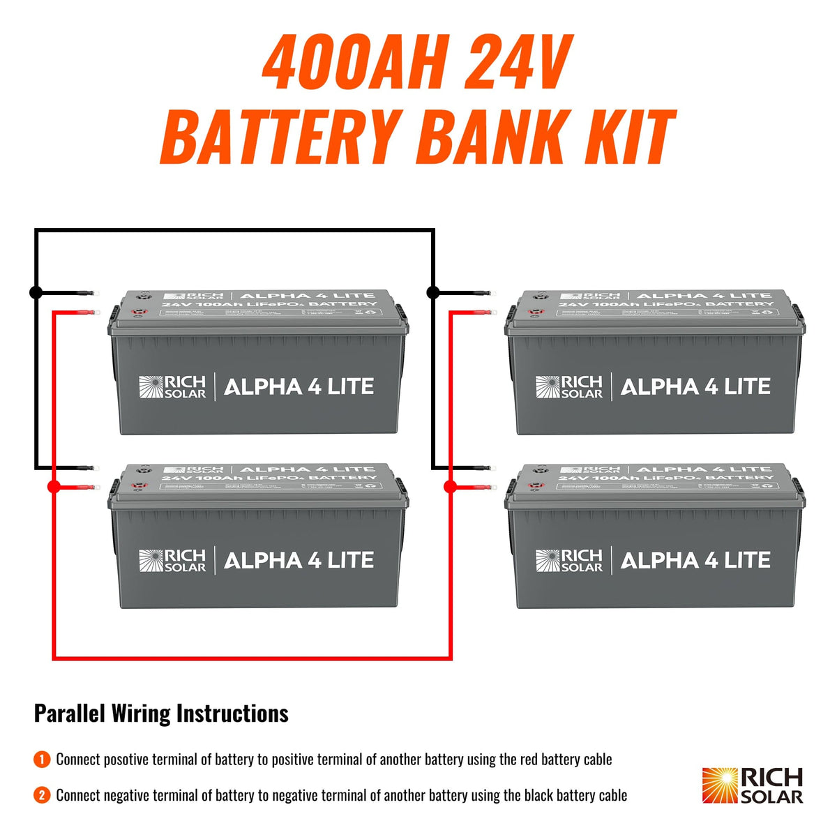 RICH SOLAR 4 x ALPHA 4 LITE | 24V | 400Ah | 10.2kWh Lithium Battery Bank Batteries RICH SOLAR