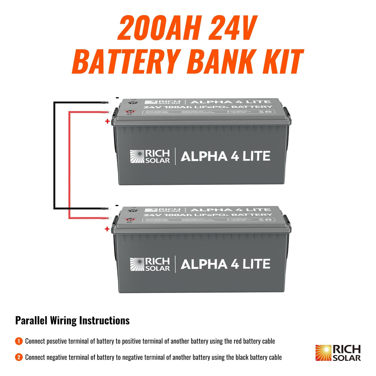 RICH SOLAR 2 x ALPHA 4 LITE | 24V | 200Ah | 5.1kWh Lithium Battery Bank Batteries RICH SOLAR