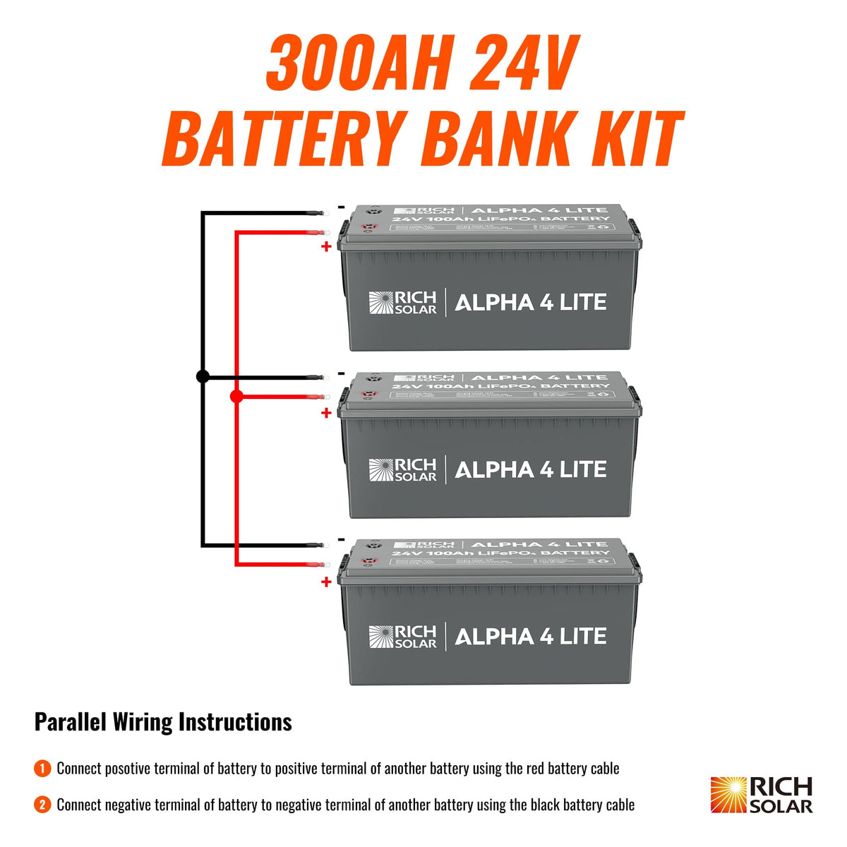 RICH SOLAR 3 x ALPHA 4 LITE | 300Ah | 7.6kWh Lithium Battery Bank Batteries RICH SOLAR