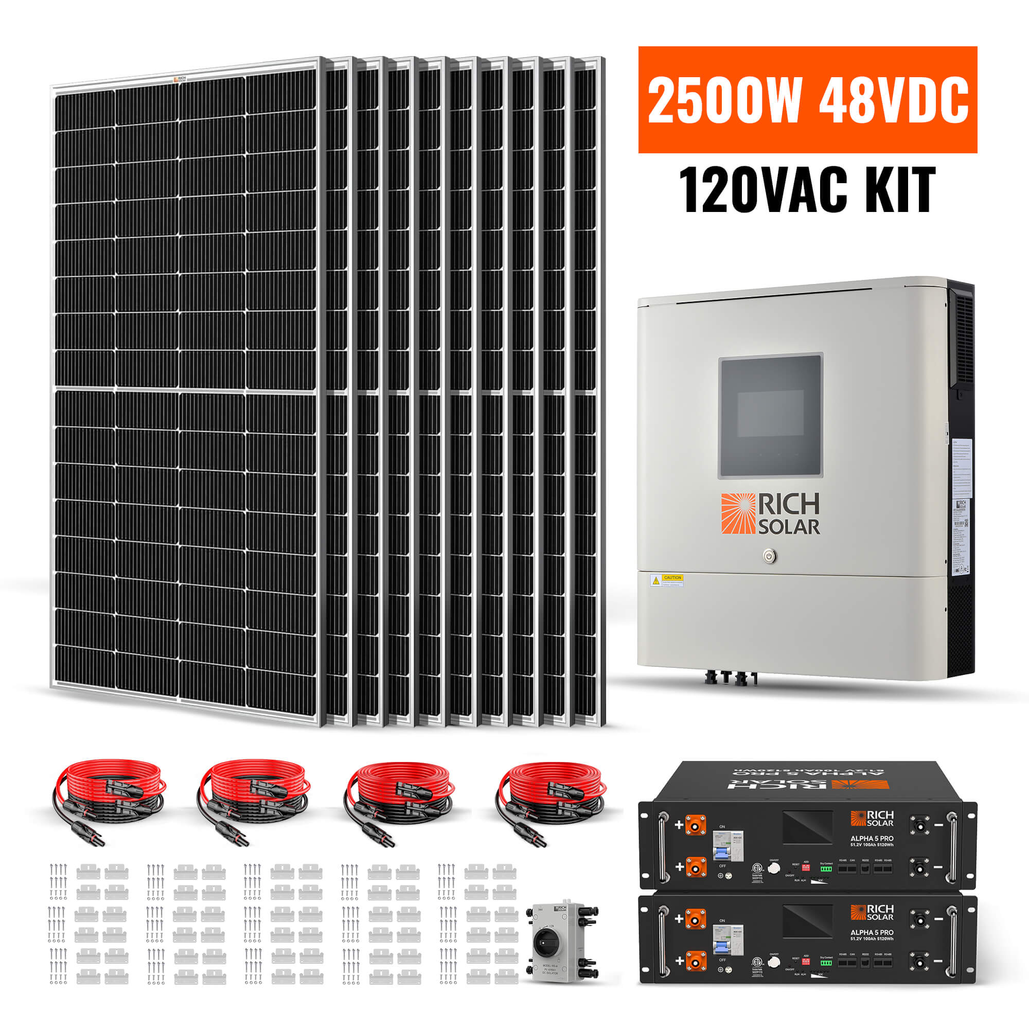 RICH SOLAR | 2,500W 48VDC-120VAC Solar Kit