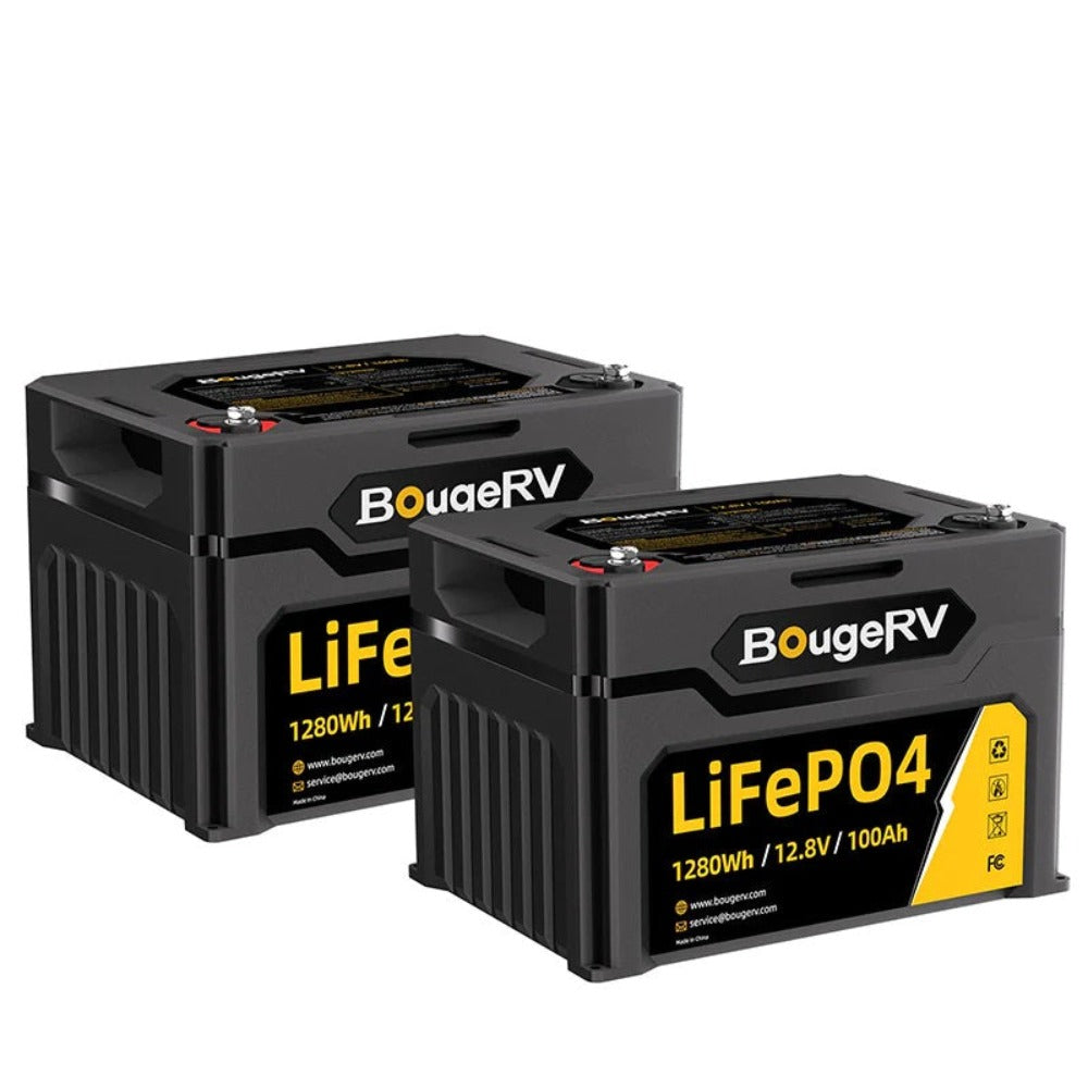 2 Packs Of BougeRV 12V 1280Wh/100Ah LiFePO4 Battery