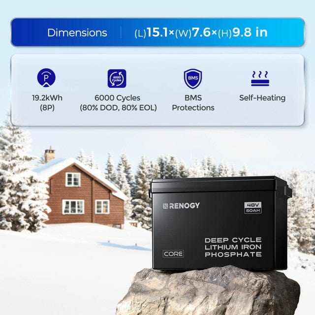 Renogy 48V 50Ah Smart Self-Heating Lithium Iron Phosphate Battery Batteries Renogy