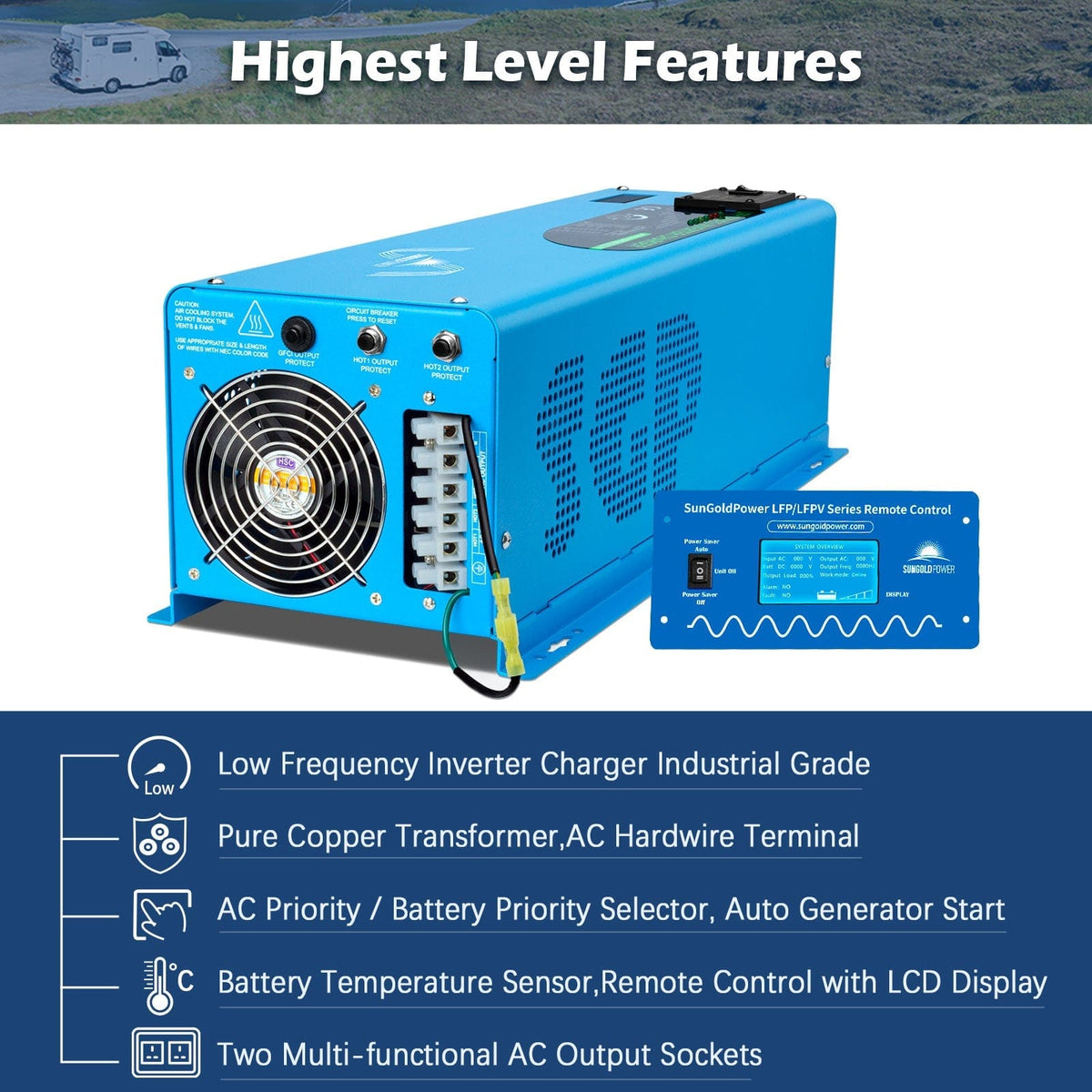Sungold Power 6000W DC 48V Split Phase Pure Sine Wave Inverter With Charger UL1741 Standard Off-Grid Inverters SunGoldPower