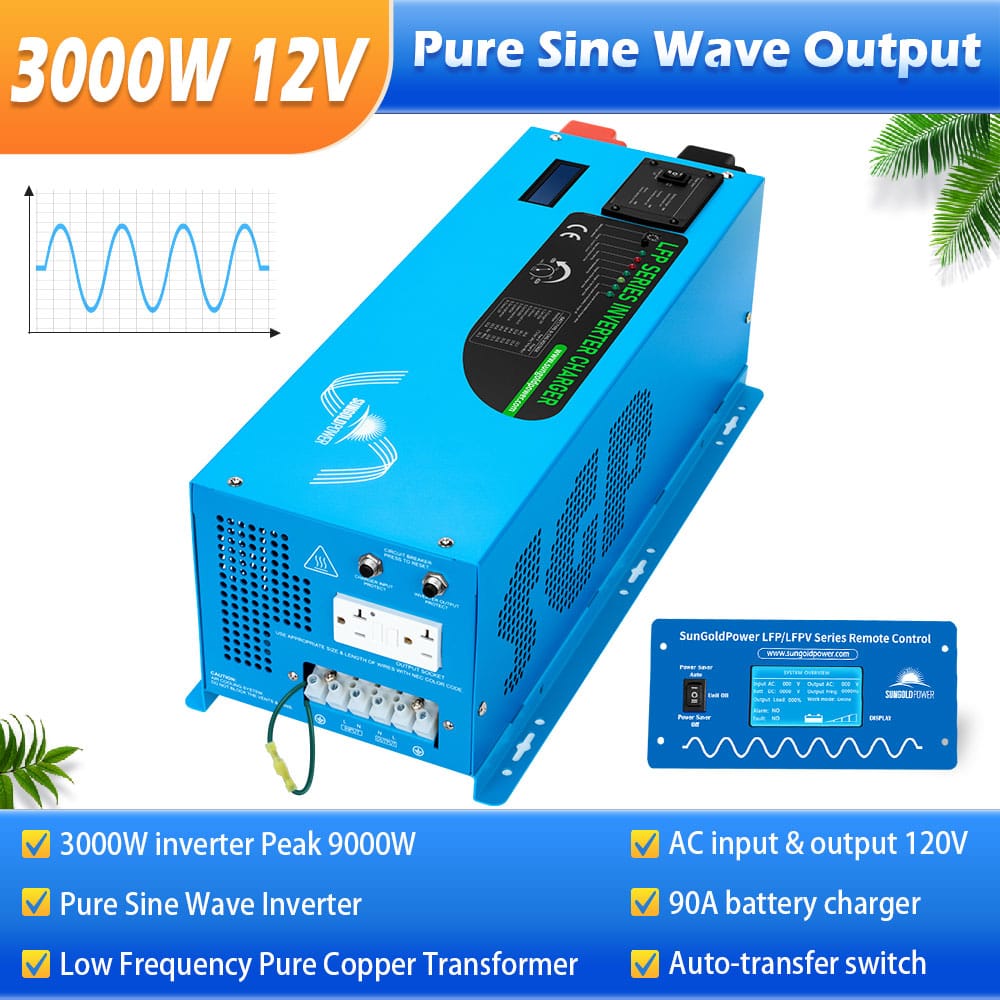 Sungold Power 3000W DC 12V Pure Sine Wave Inverter With Charger Off-Grid Inverters SunGoldPower
