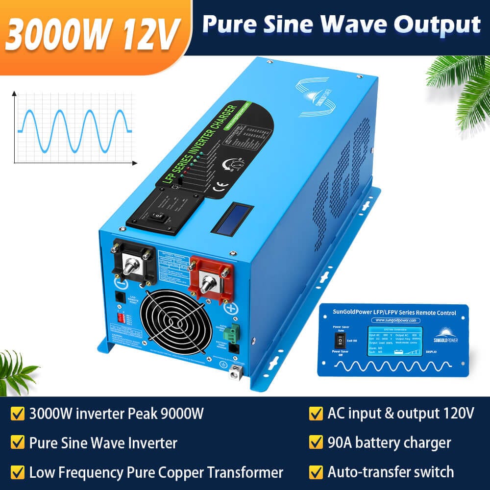 Sungold Power Off-Grid Solar Kit 3000W Inverter 12VDC 120V Output LifePO4 Battery 600 watt Solar Back Up Solar Kits SunGoldPower