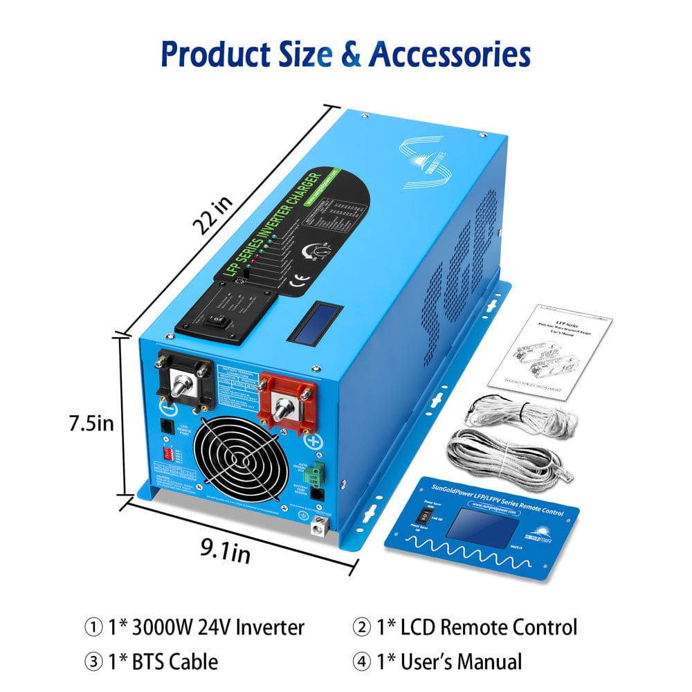 Sungold Power 3000W DC 24V Pure Sine Wave Inverter With Charger Off-Grid Inverters SunGoldPower