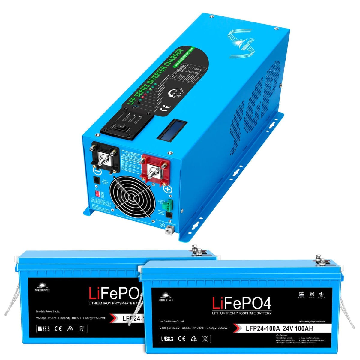 Sungold Power 3000W DC 24V Pure Sine Wave Inverter With Charger Off-Grid Inverters SunGoldPower 120V 120V Inverter+ 2*24V 100AH Battery