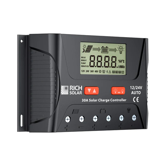 RICH SOLAR BRAVO LEGEND 30 | 30 Amp PWM Solar Charge Controller | 12V/24V Auto 30A PWM Controller for RVs, Trailers, Campers, Vans, Boats, Off-Grid