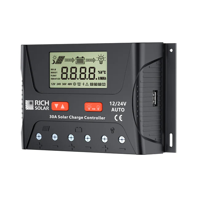 RICH SOLAR BRAVO LEGEND 30 | 30 Amp PWM Solar Charge Controller | 12V/24V Auto 30A PWM Controller for RVs, Trailers, Campers, Vans, Boats, Off-Grid