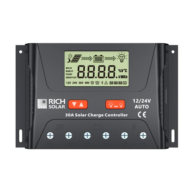 RICH SOLAR BRAVO LEGEND 30 | 30 Amp PWM Solar Charge Controller | 12V/24V Auto 30A PWM Controller for RVs, Trailers, Campers, Vans, Boats, Off-Grid