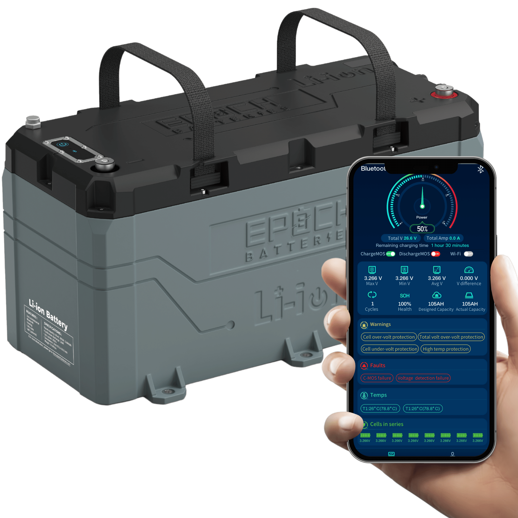 Epoch 36V 100Ah Golf Cart Lithium Battery - Bluetooth App Batteries Epoch Batteries
