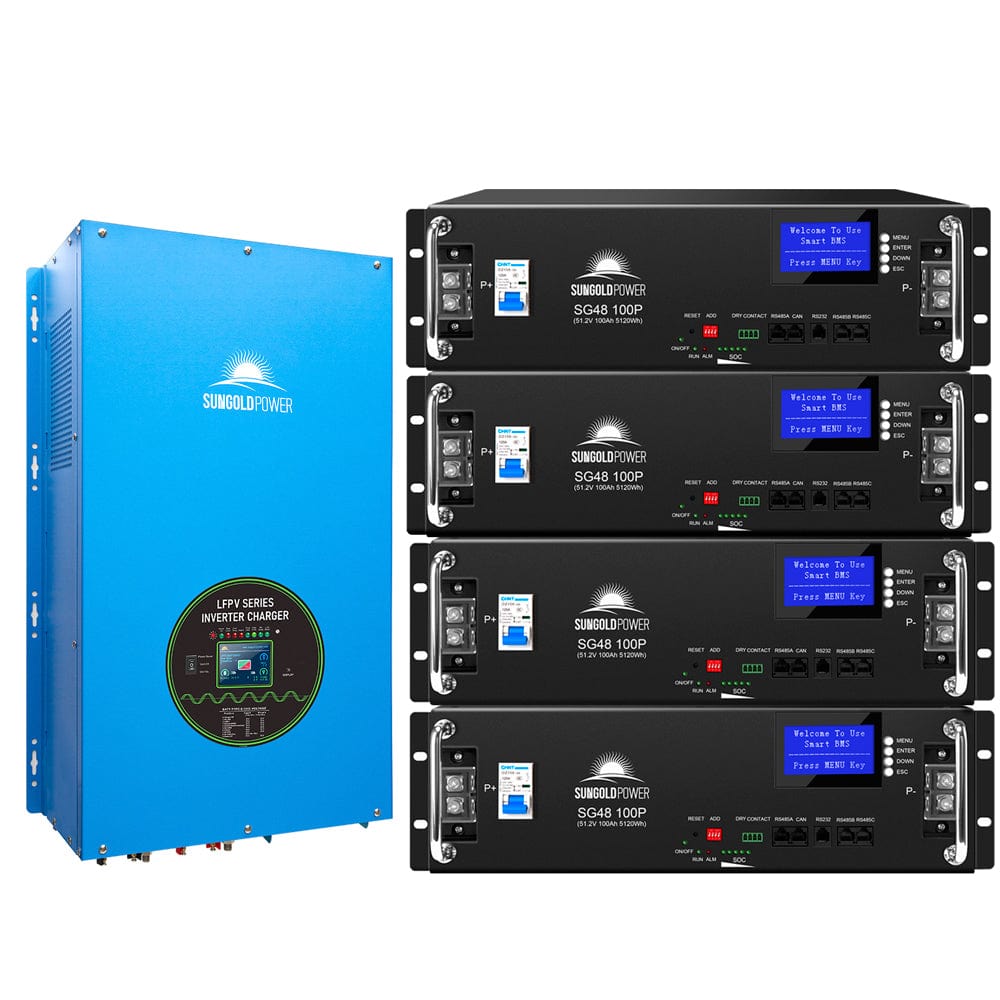 Sungold Power 18000W 48V Split Phase Pure Sine Wave Inverter Charger Off-Grid Inverters SunGoldPower Inverter+4*48V100AH Lithium Battery