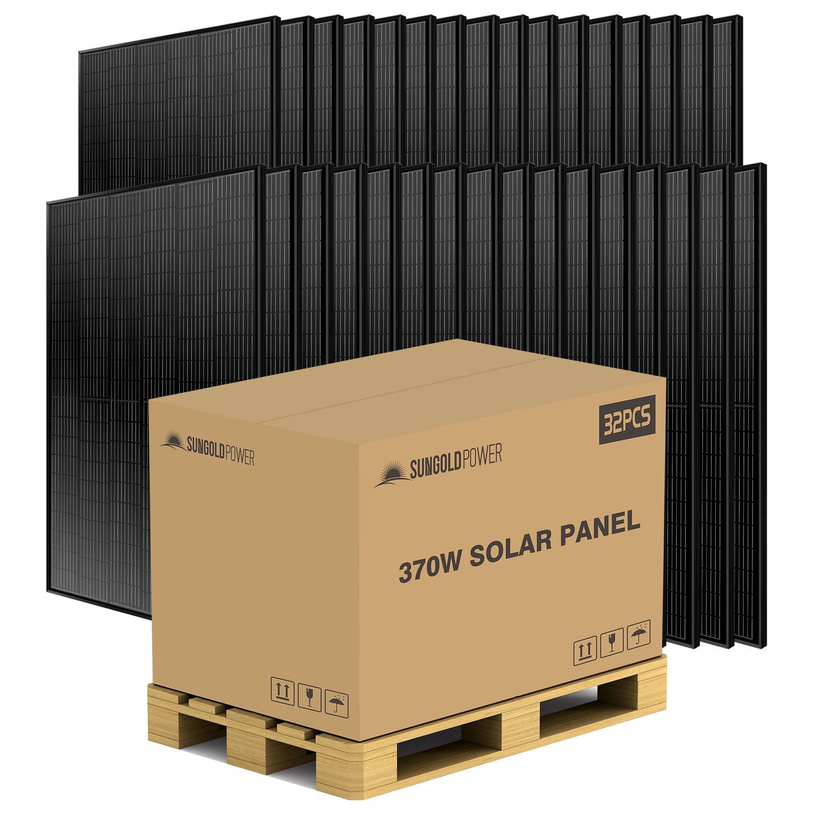 SunGold Power 370W Mono Black PERC Solar Panel – Full Pallet (32 Panels) Solar Panels by Pallet SunGoldPower